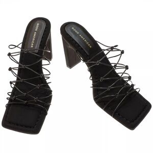 Good American Heels Black Sandals Caged Neoprene NIB Size 8.5